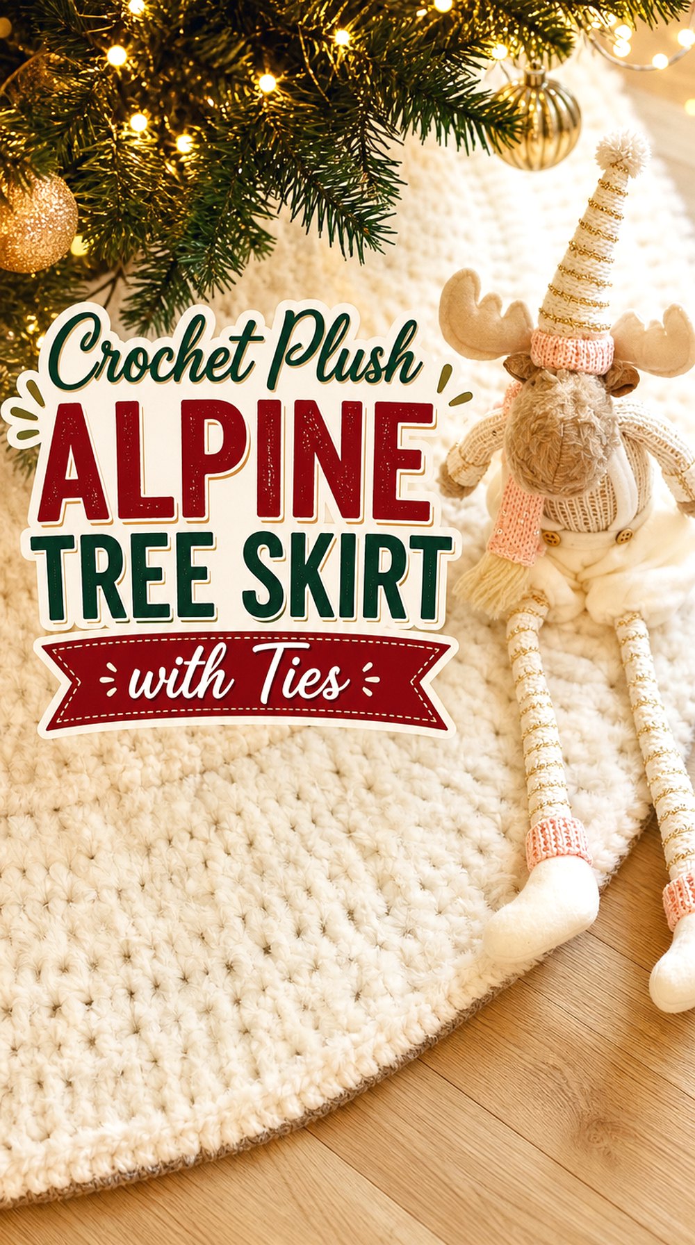 Crochet Plush Alpine Tree Skirt with Ties