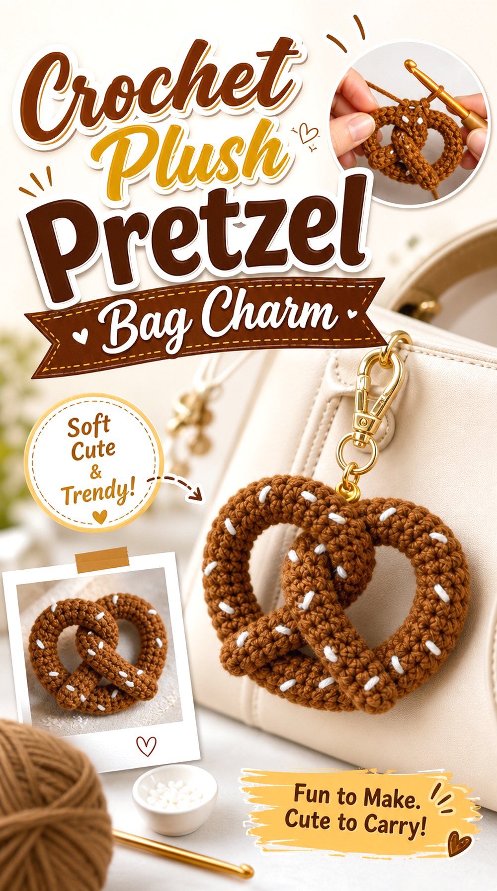 Crochet Plush Pretzel Bag Charm