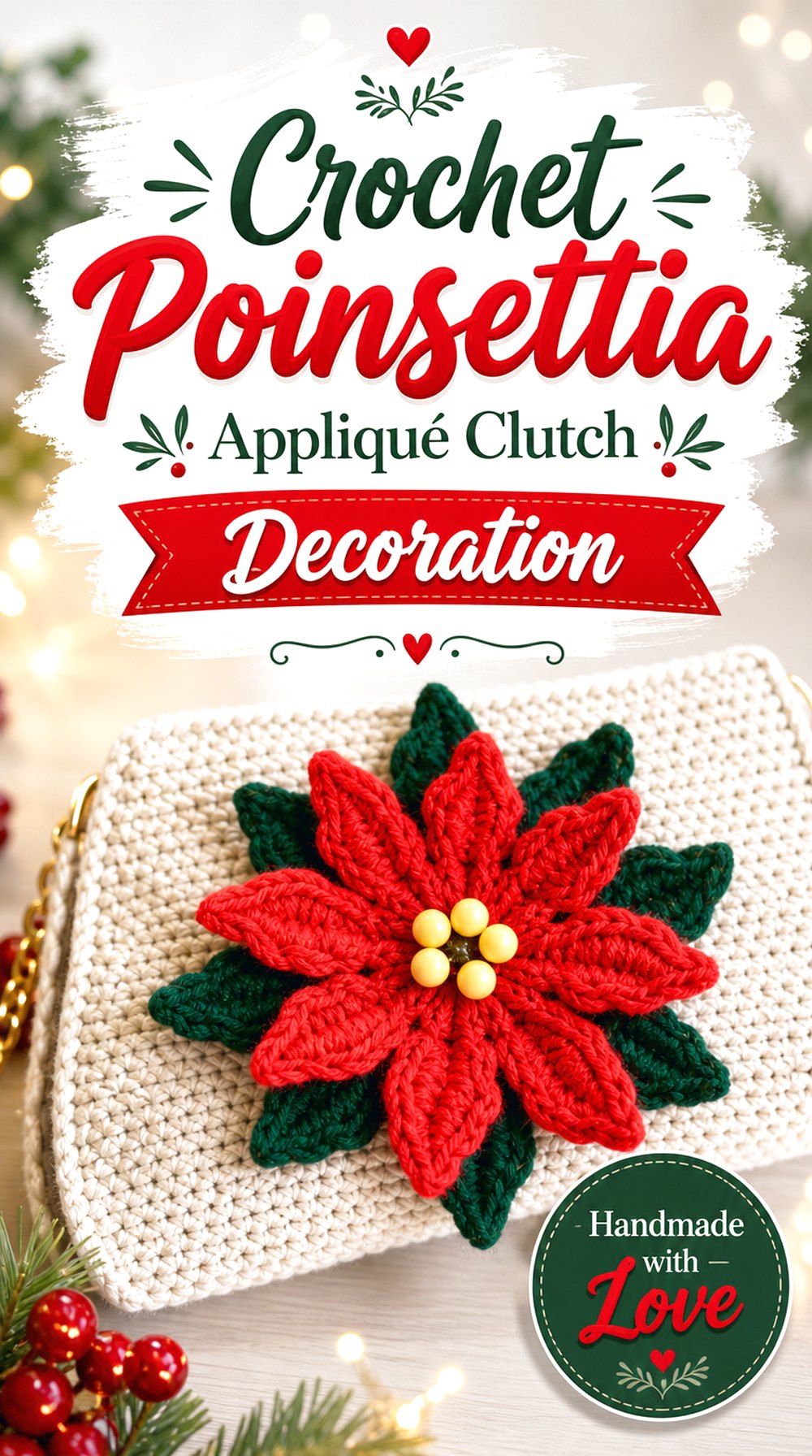 Crochet Poinsettia Appliqué Clutch Decoration