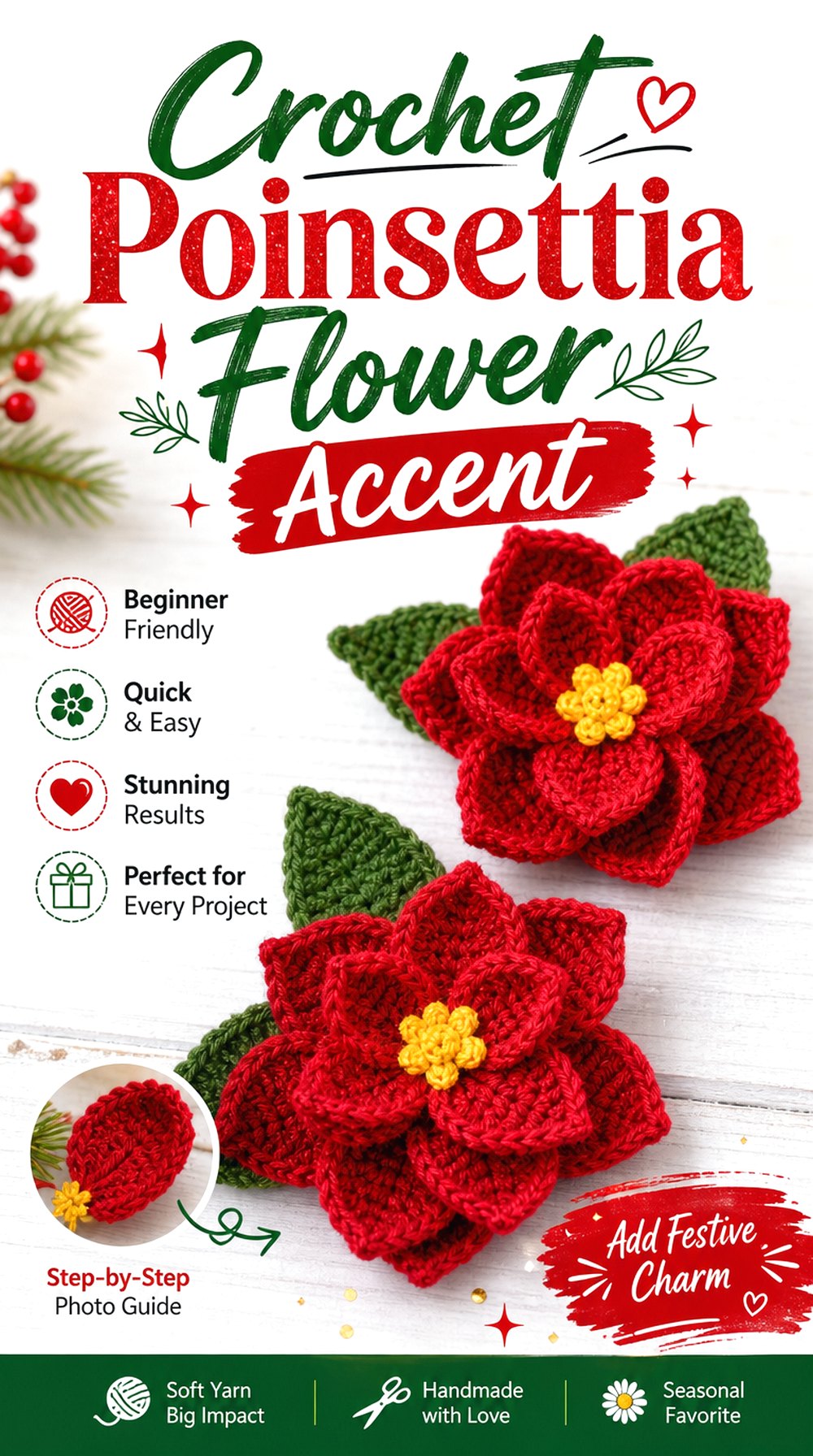Crochet Poinsettia Flower Accent