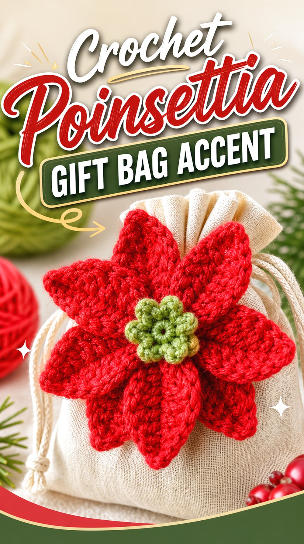 Crochet Poinsettia Gift Bag Accent