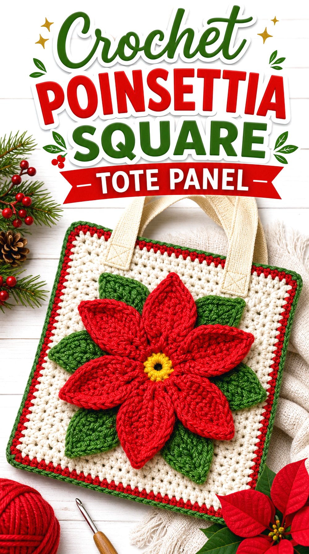 Crochet Poinsettia Square Tote Panel