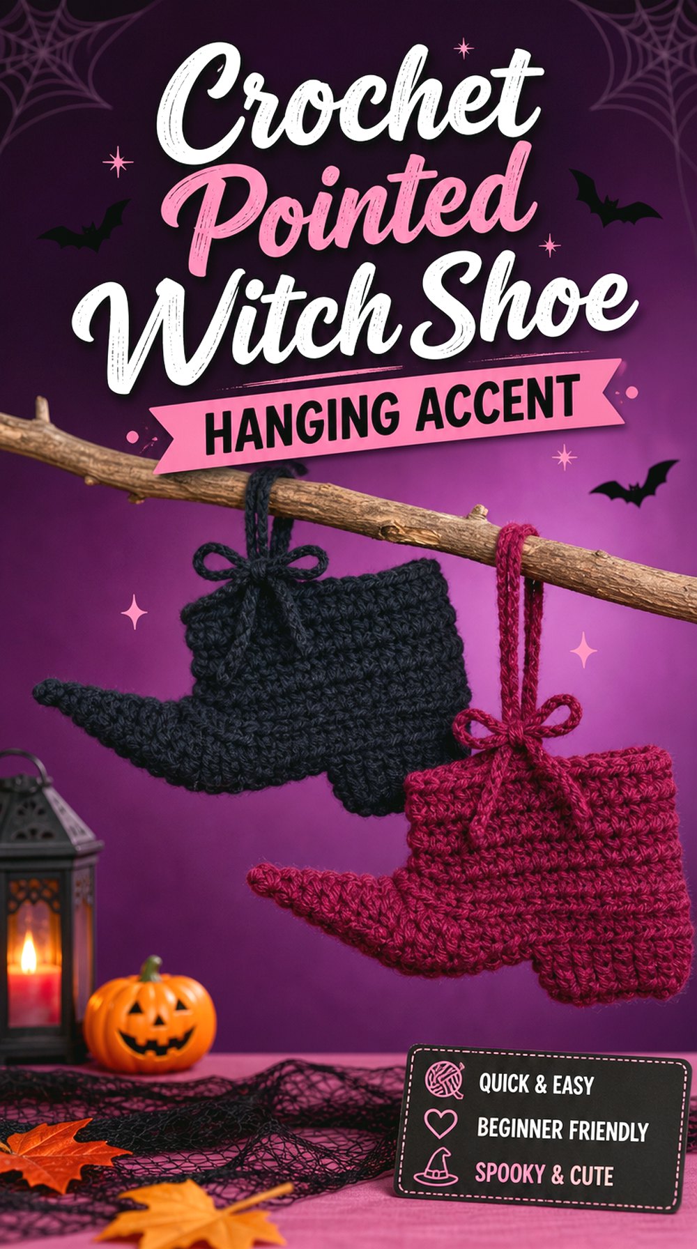 Crochet Pointed Witch Shoe Hanging Accent