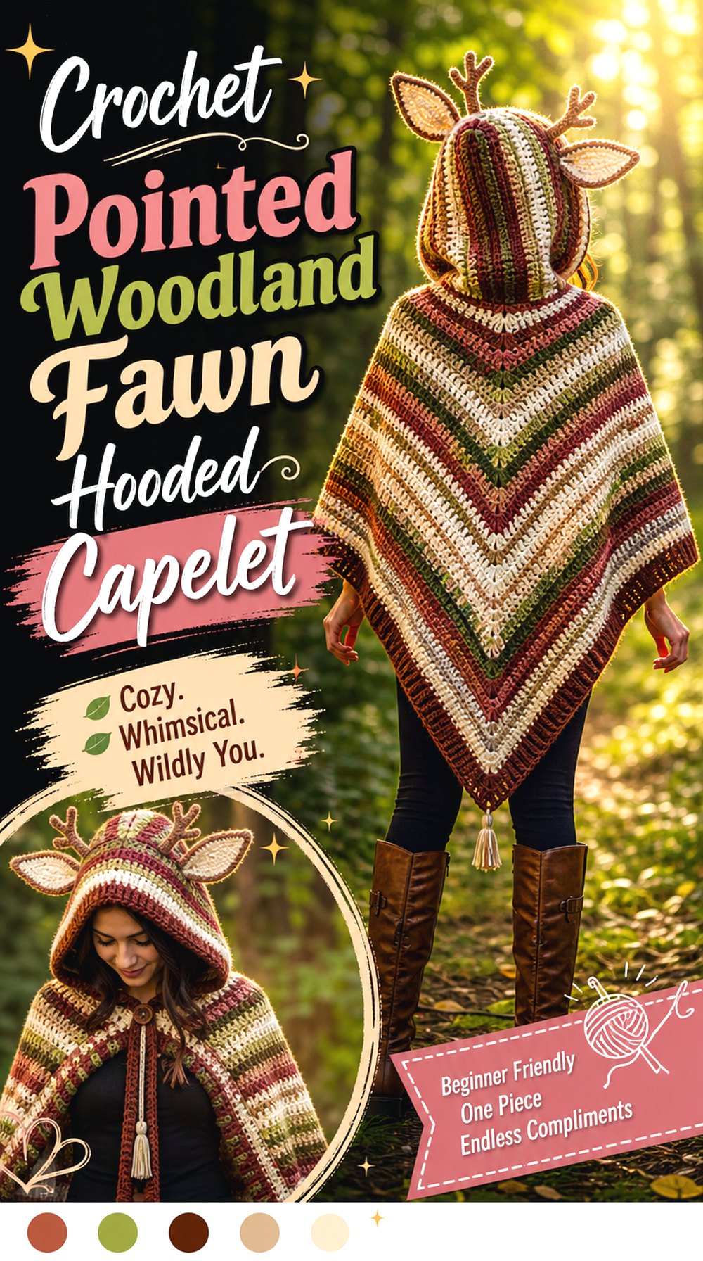 Crochet Pointed Woodland Fawn Hooded Capelet