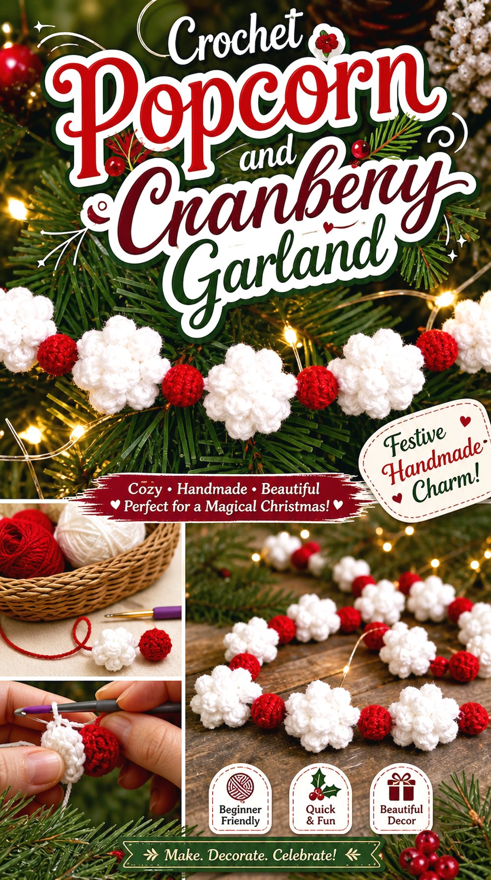 Crochet Popcorn and Cranberry Garland