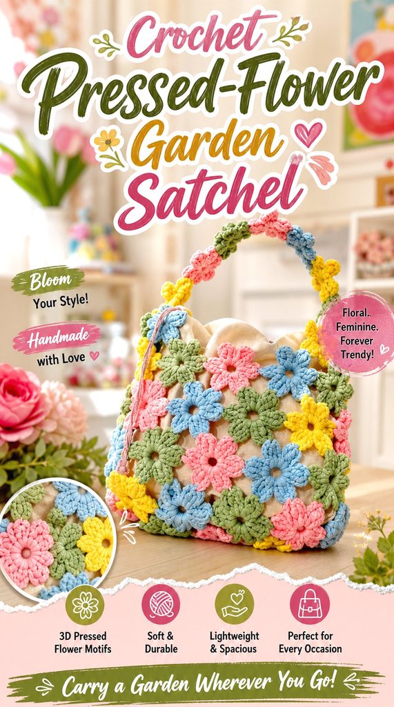 Crochet Pressed Flower Garden Satchel