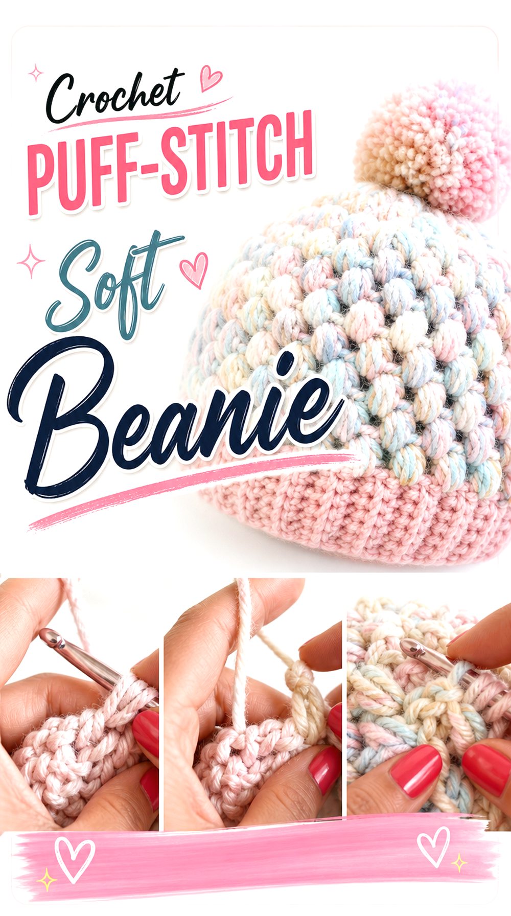Crochet Puff Stitch Soft Beanie