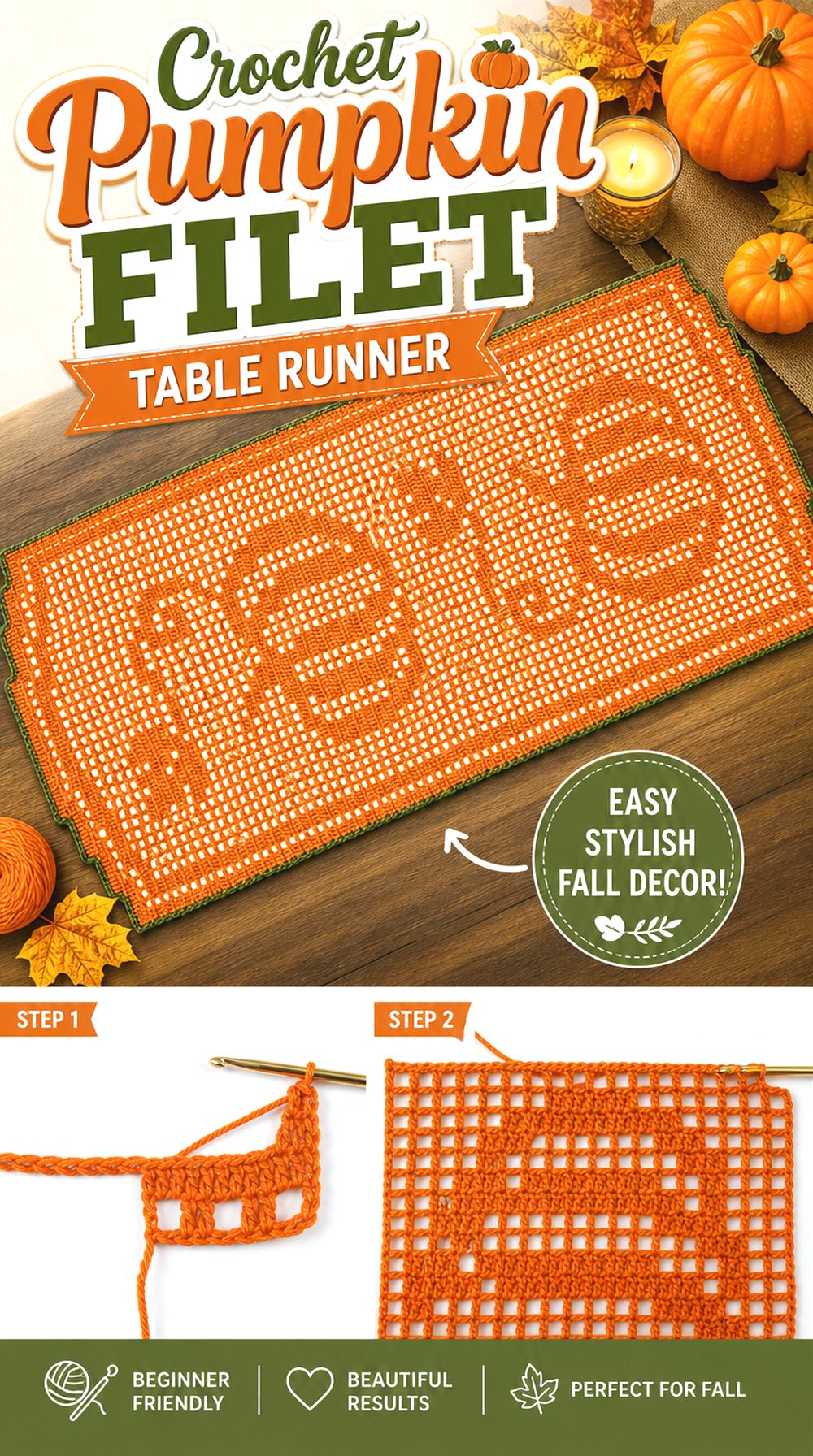 Crochet Pumpkin Filet Table Runner