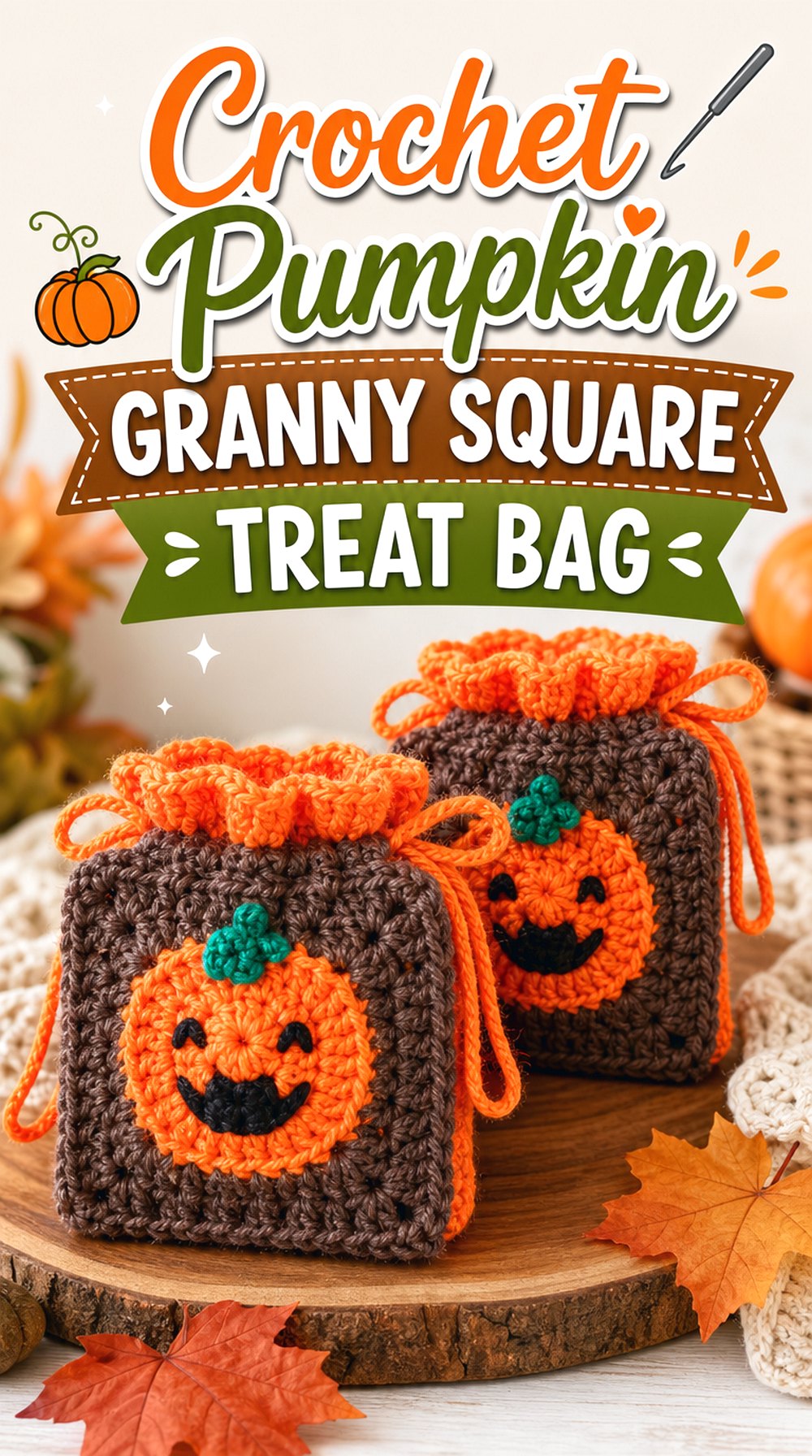 Crochet Pumpkin Granny Square Treat Bag