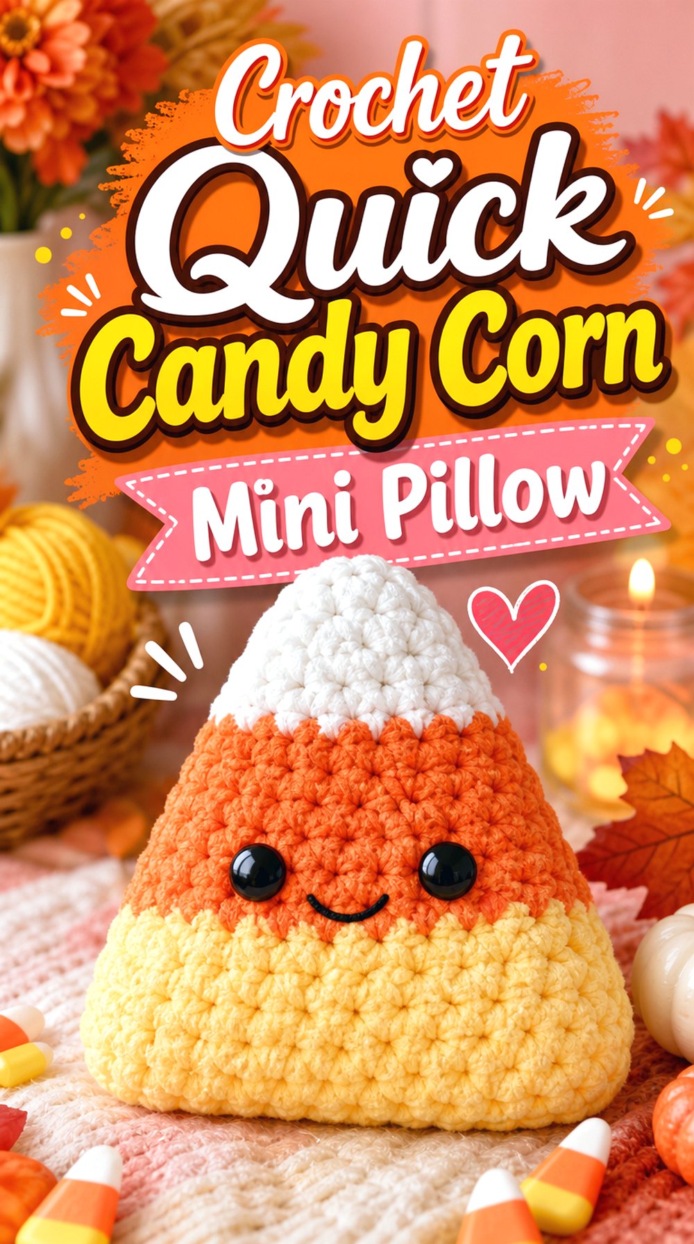 Crochet Quick Candy Corn Mini Pillow