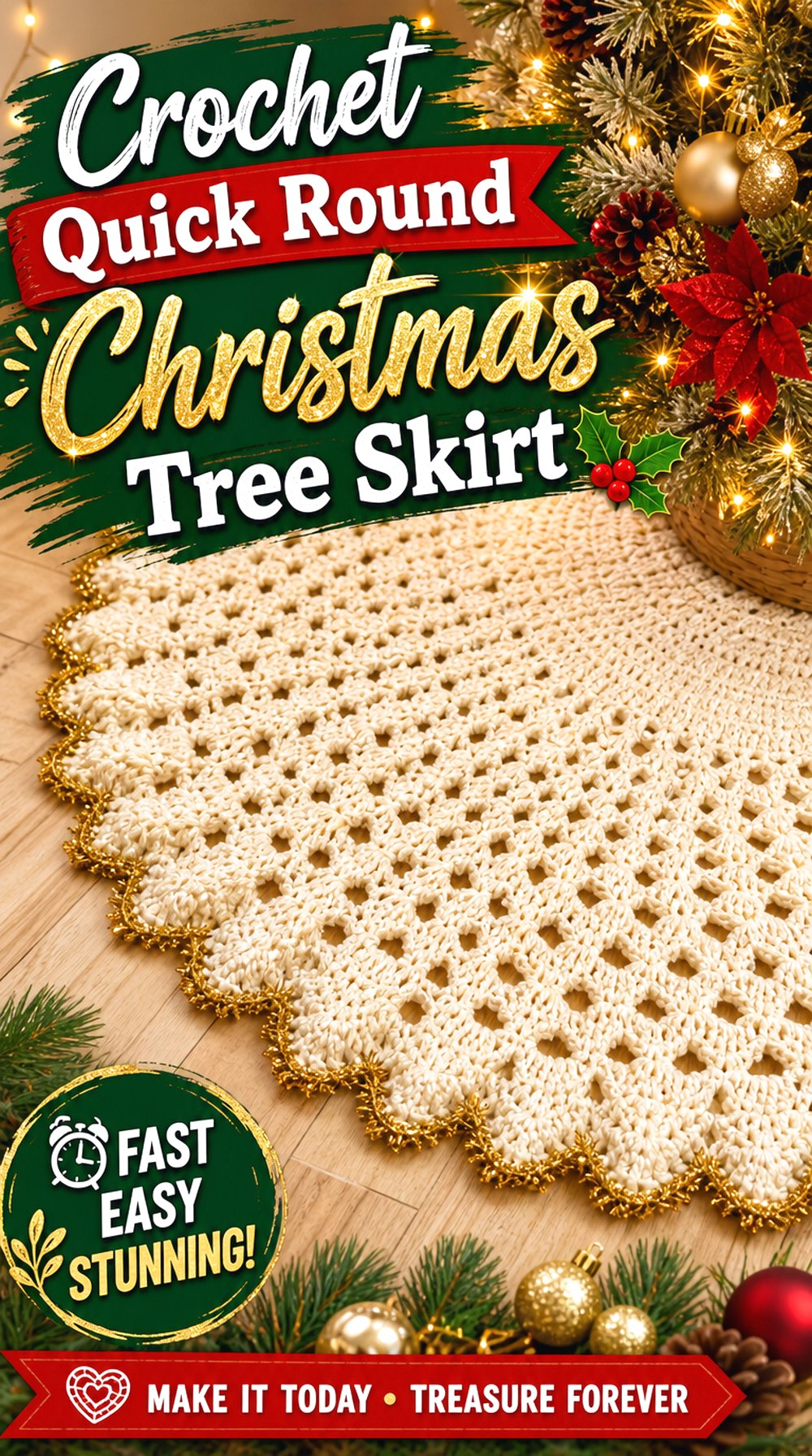 Crochet Quick Round Christmas Tree Skirt
