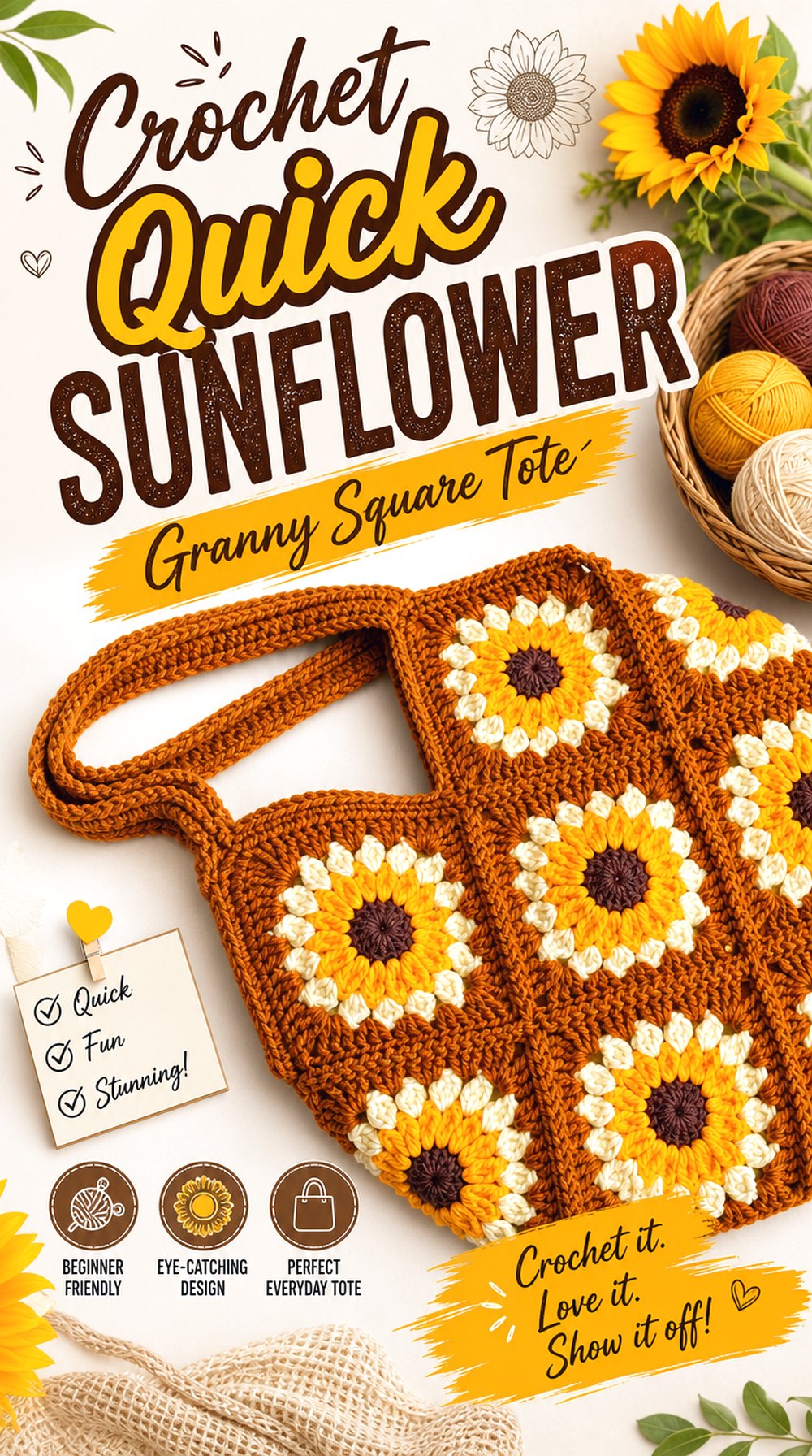 Crochet Quick Sunflower Granny Square Tote