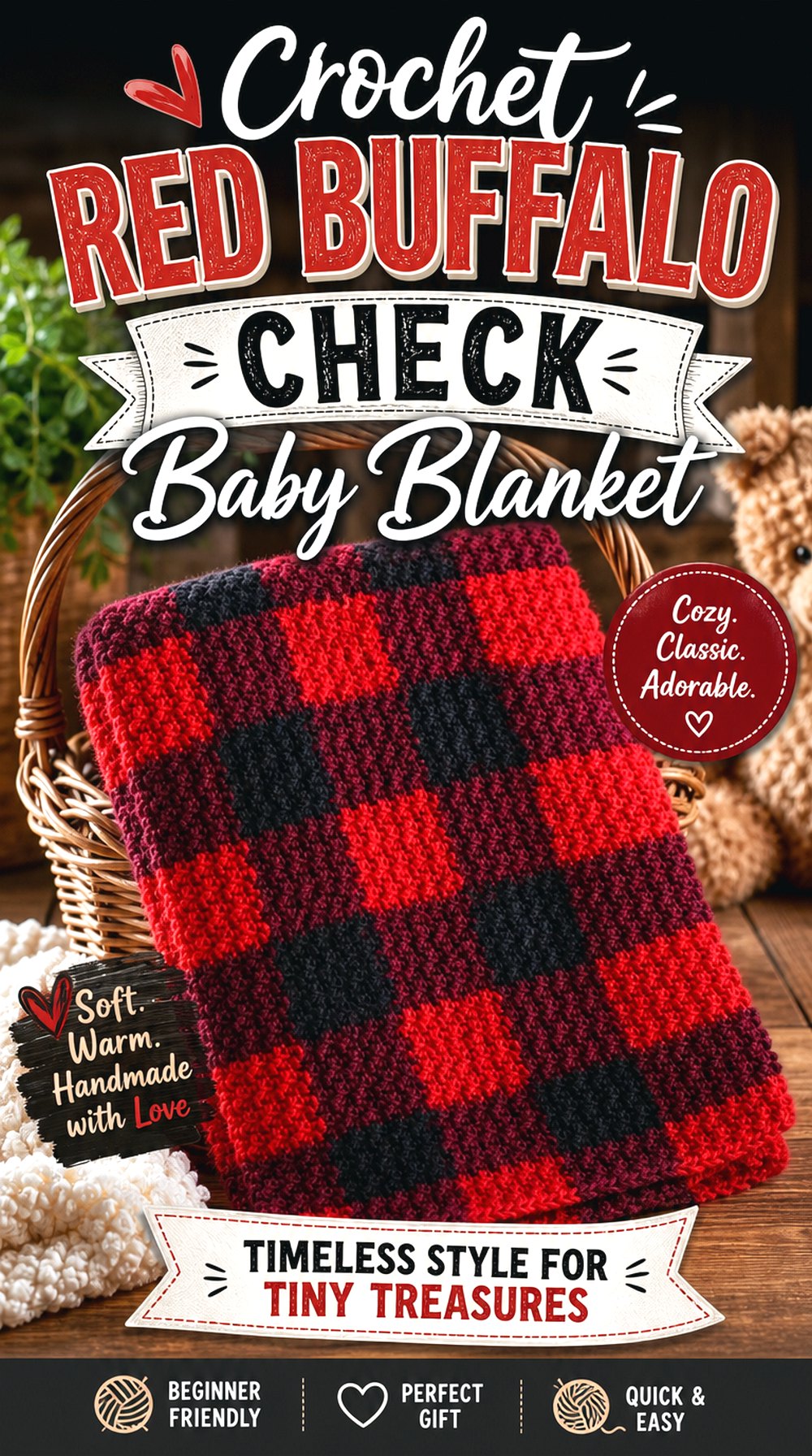Crochet Red Buffalo Check Baby Blanket