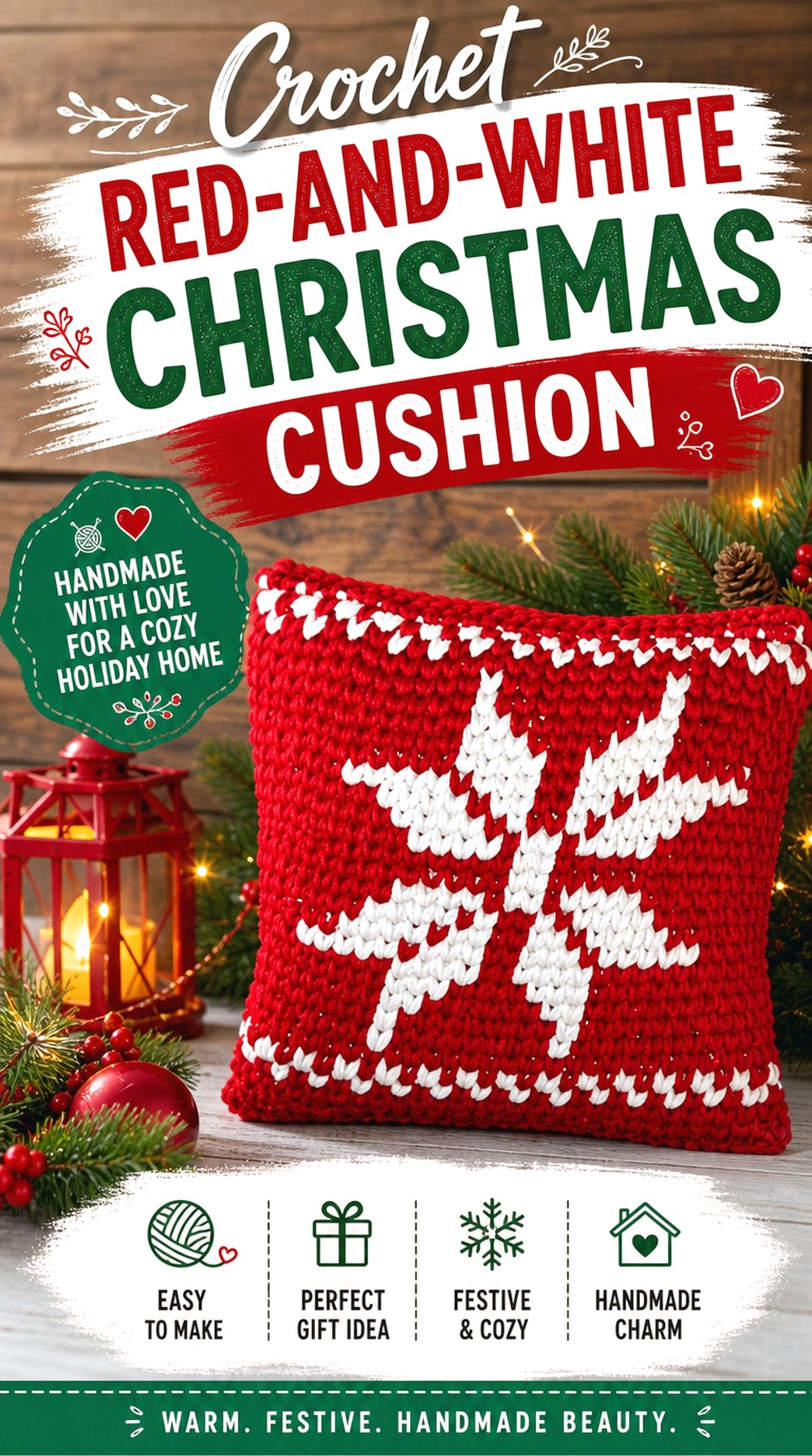 Crochet Red and White Christmas Cushion