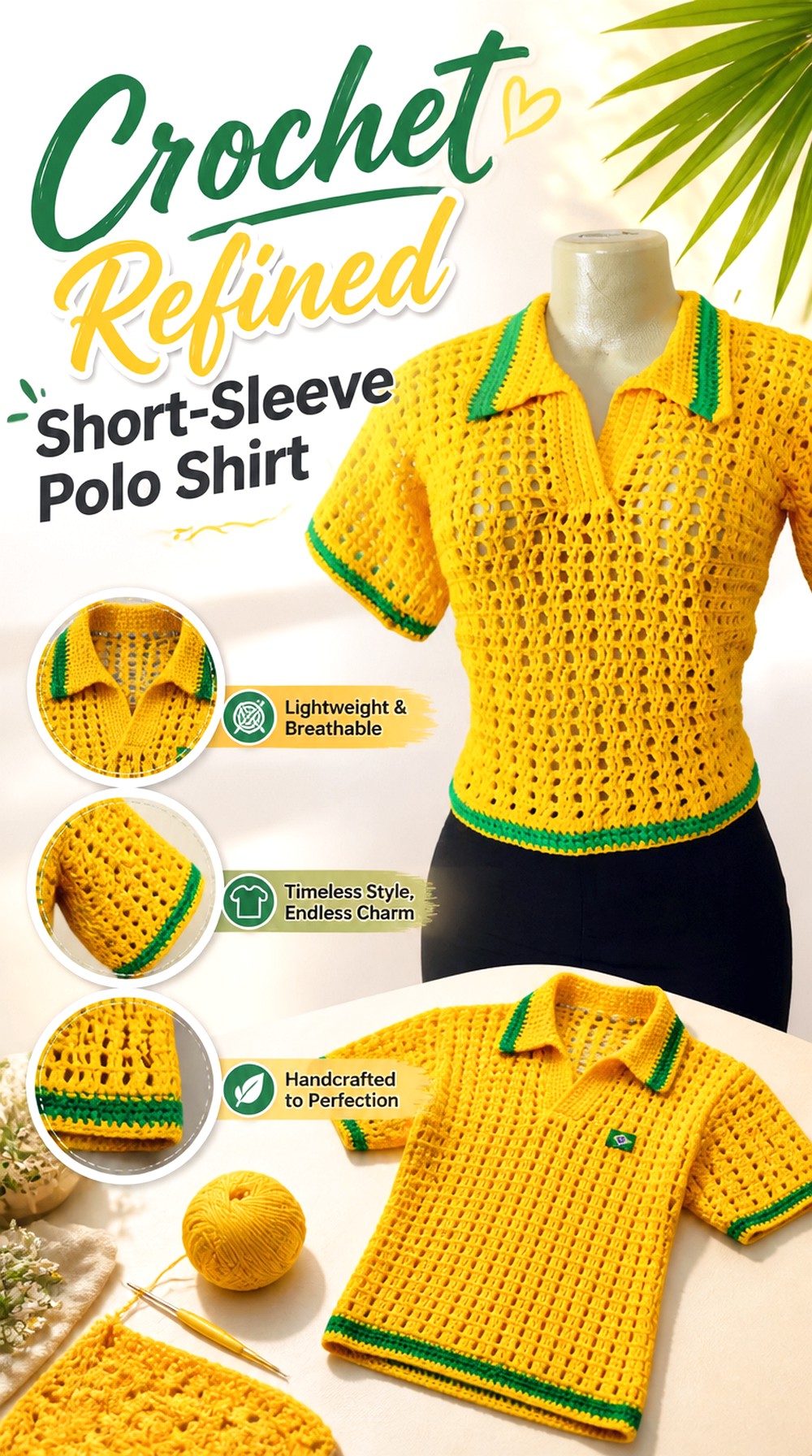 Crochet Refined Short Sleeve Polo Shirt