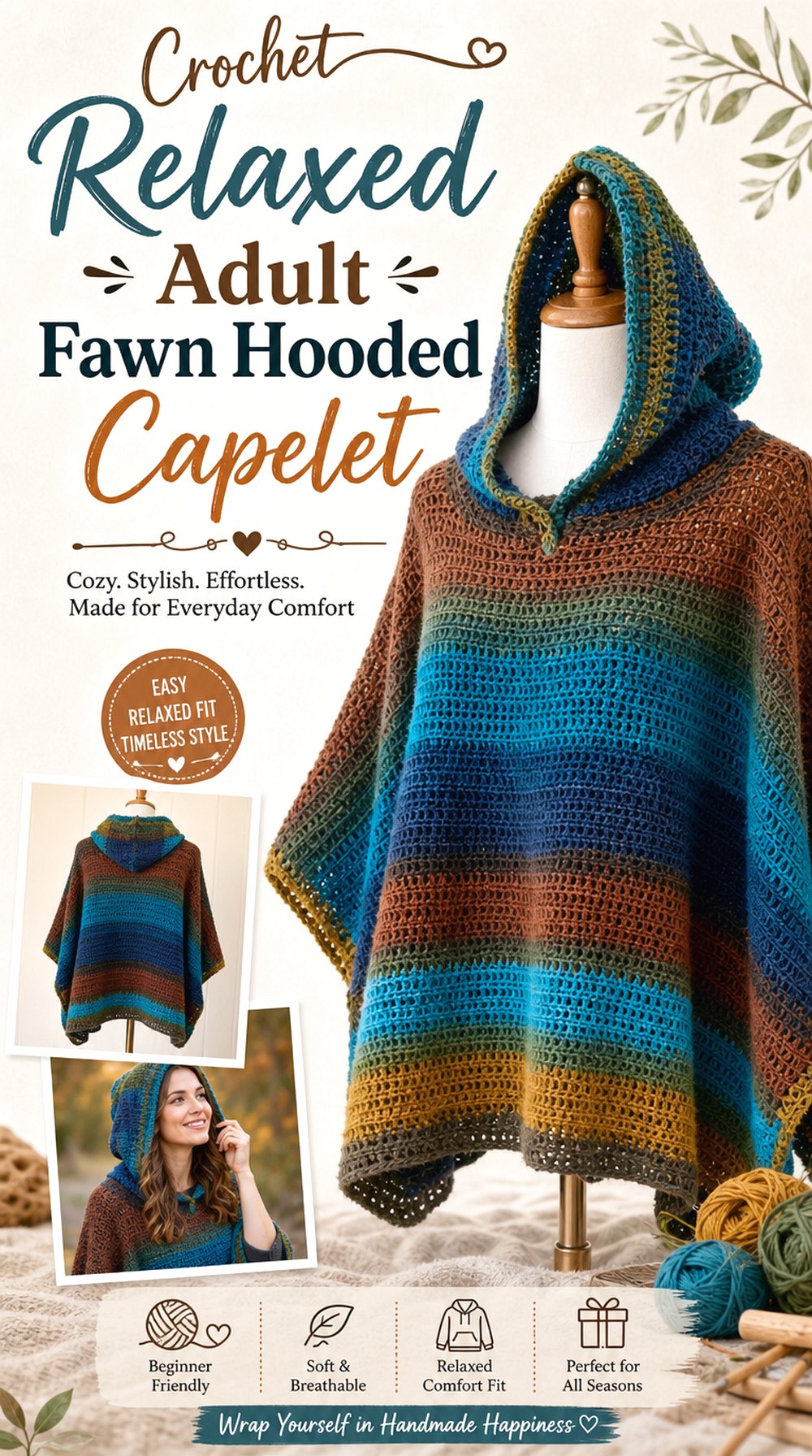 Crochet Relaxed Adult Fawn Hooded Capelet