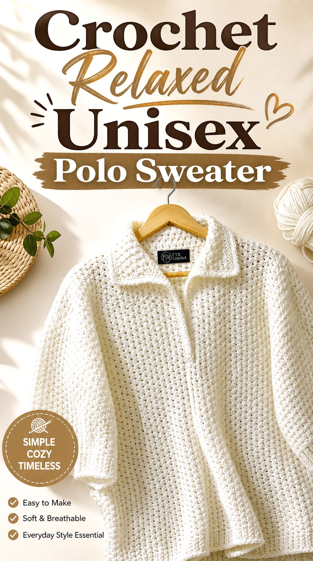 Crochet Relaxed Unisex Polo Sweater