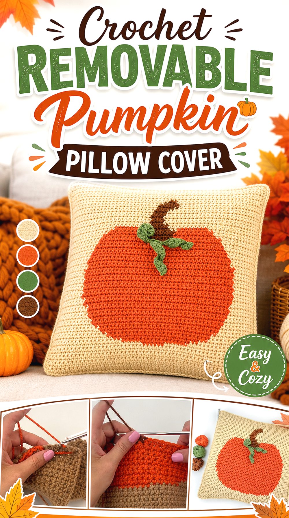 Crochet Removable Pumpkin Pillow Cover