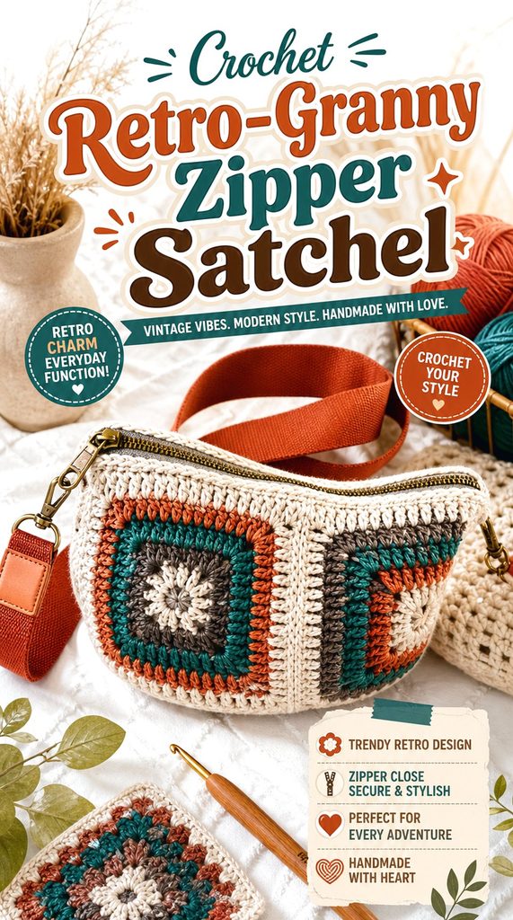 Crochet Retro Granny Zipper Satchel