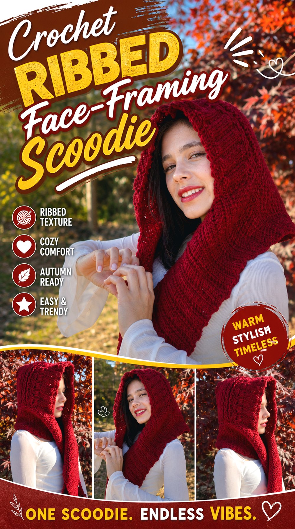 Crochet Ribbed Face Framing Scoodie