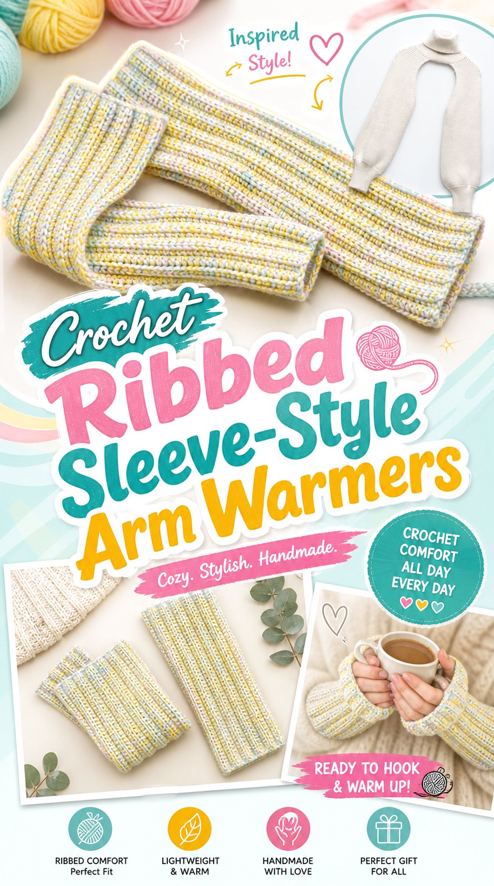 Crochet Ribbed Sleeve Style Arm Warmers