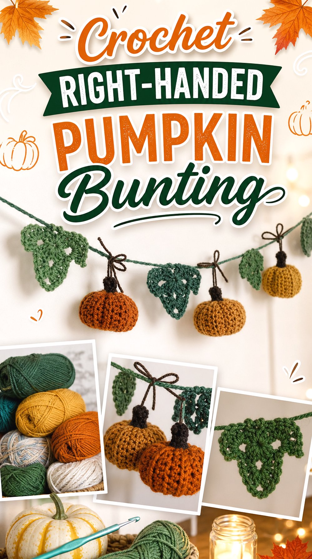 Crochet Right Handed Pumpkin Bunting