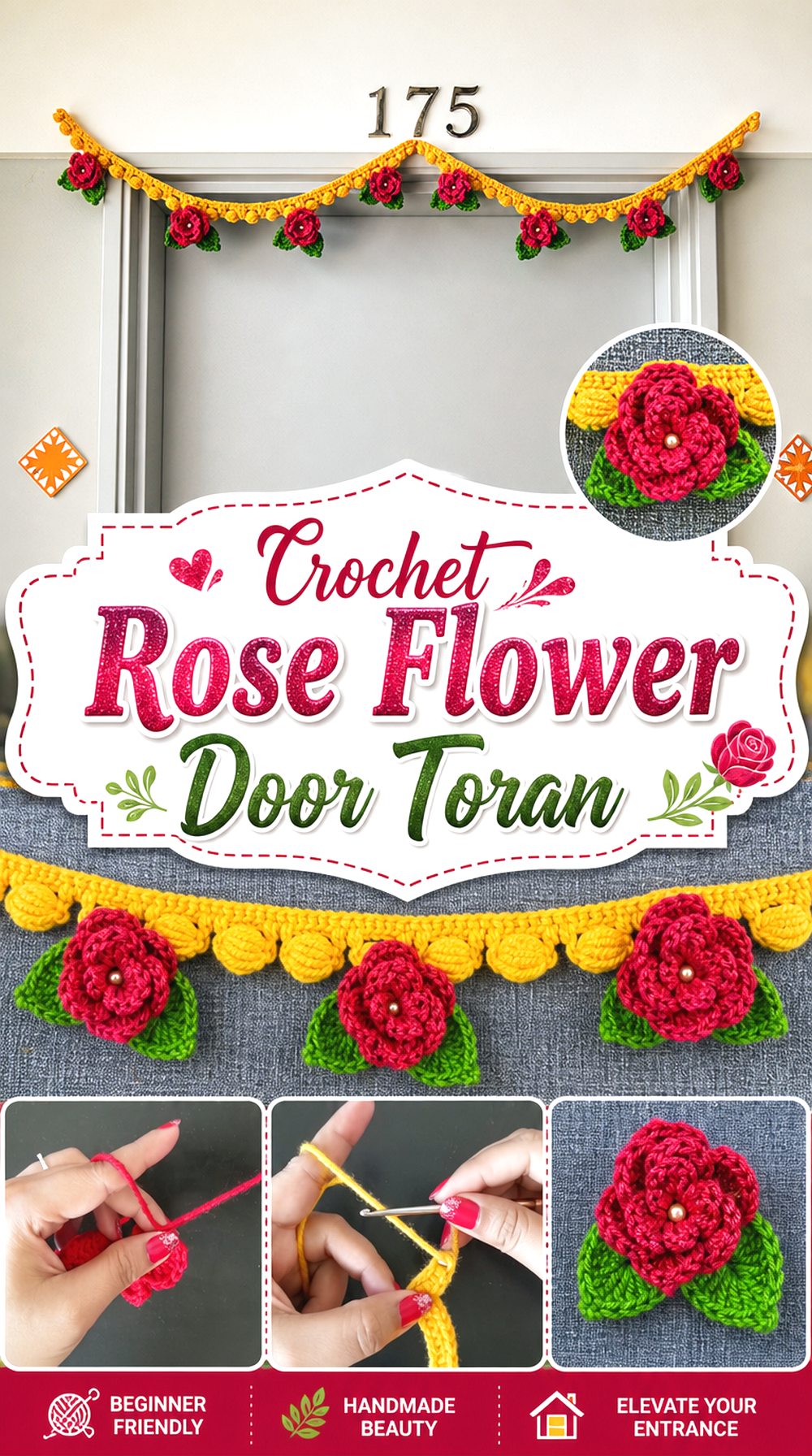 Crochet Rose Flower Door Toran