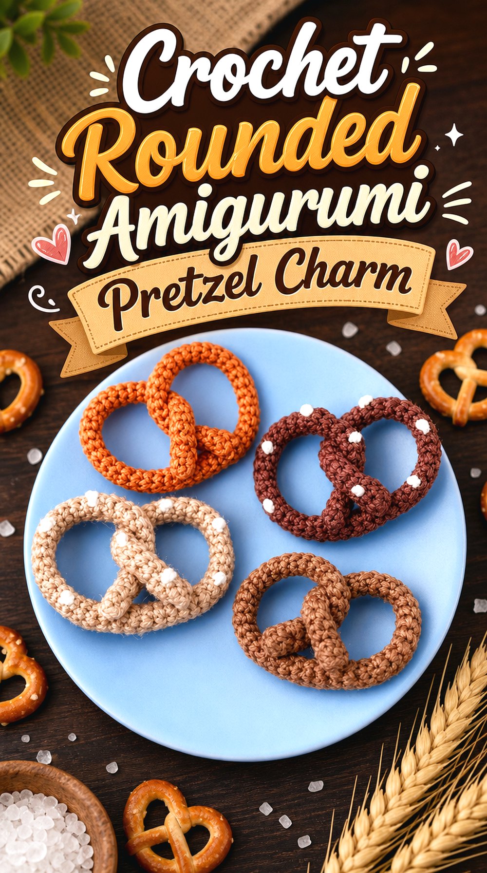 Crochet Rounded Amigurumi Pretzel Charm