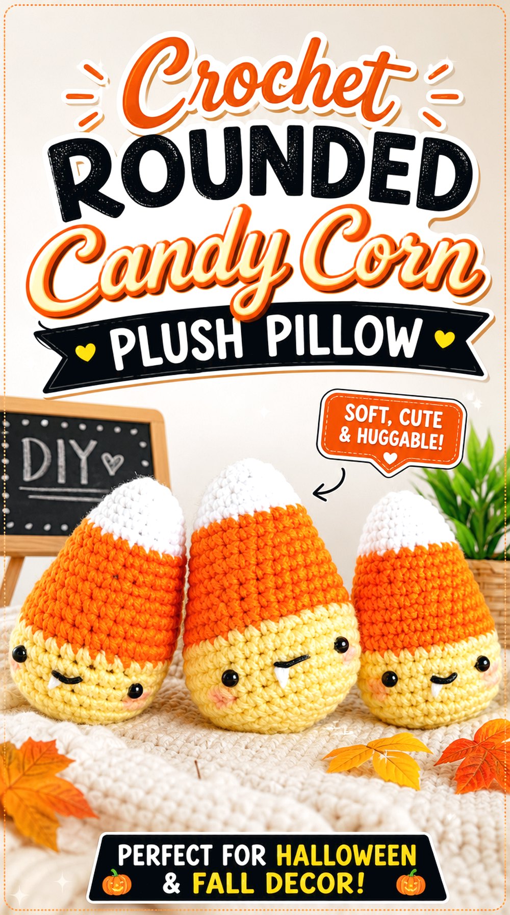 Crochet Rounded Candy Corn Plush Pillow