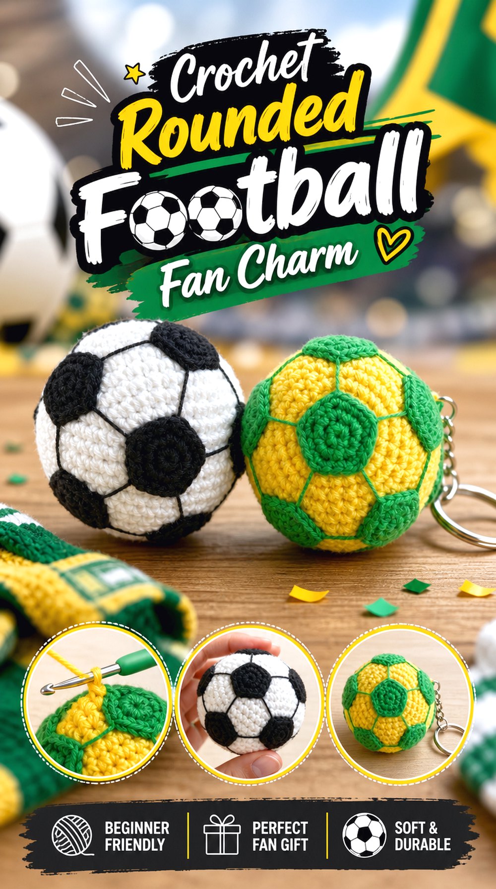 Crochet Rounded Football Fan Charm