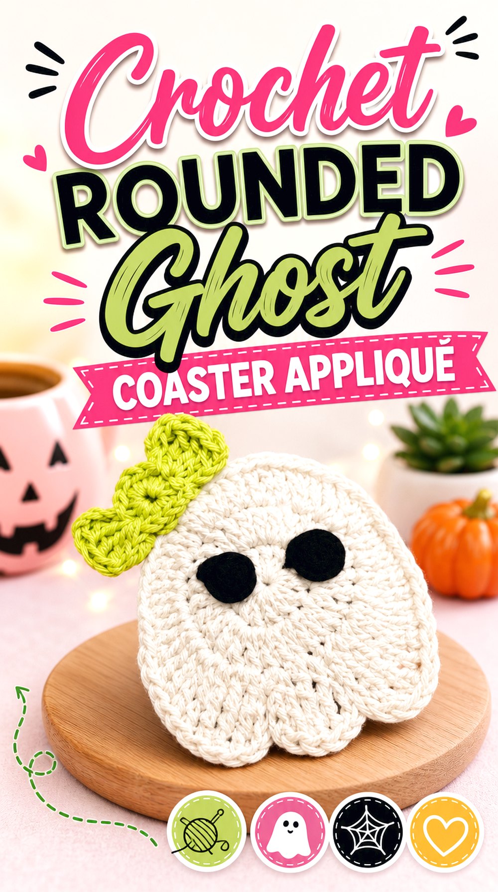 Crochet Rounded Ghost Coaster Appliqué