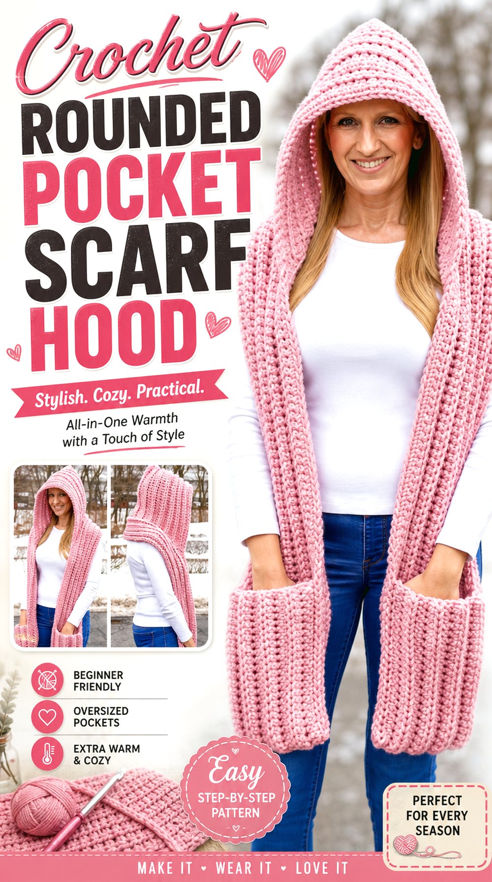 Crochet Rounded Pocket Scarf Hood