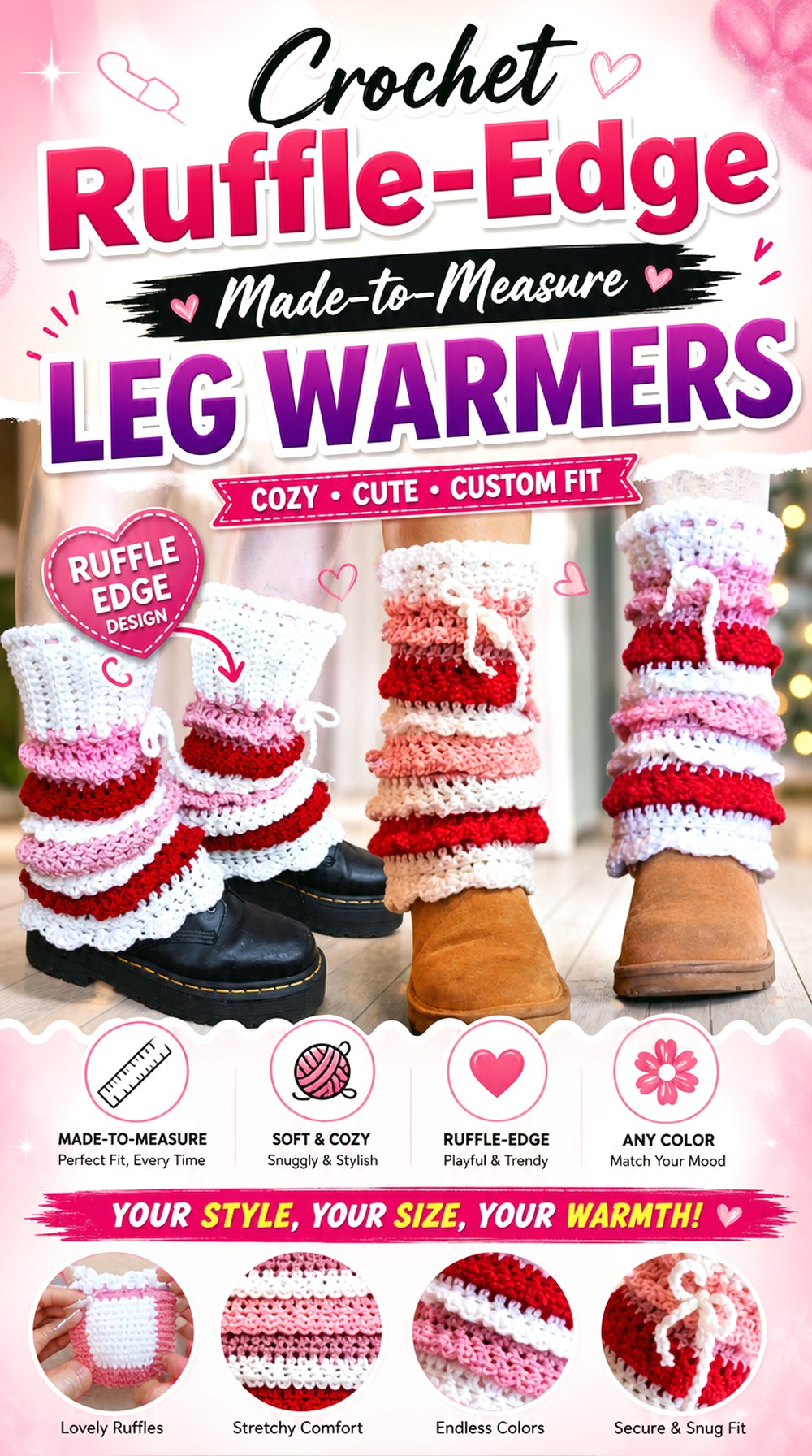 Crochet Ruffle Edge Made to Measure Leg Warmers