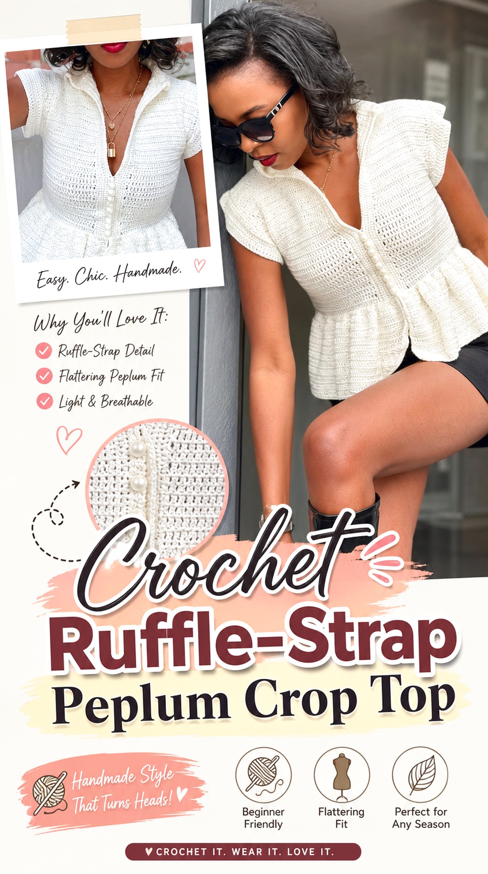Crochet Ruffle Strap Peplum Crop Top