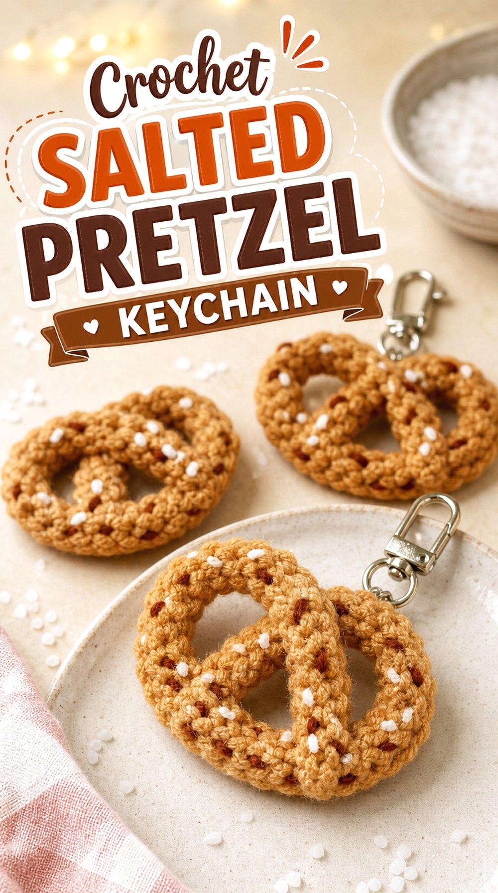 Crochet Salted Pretzel Keychain