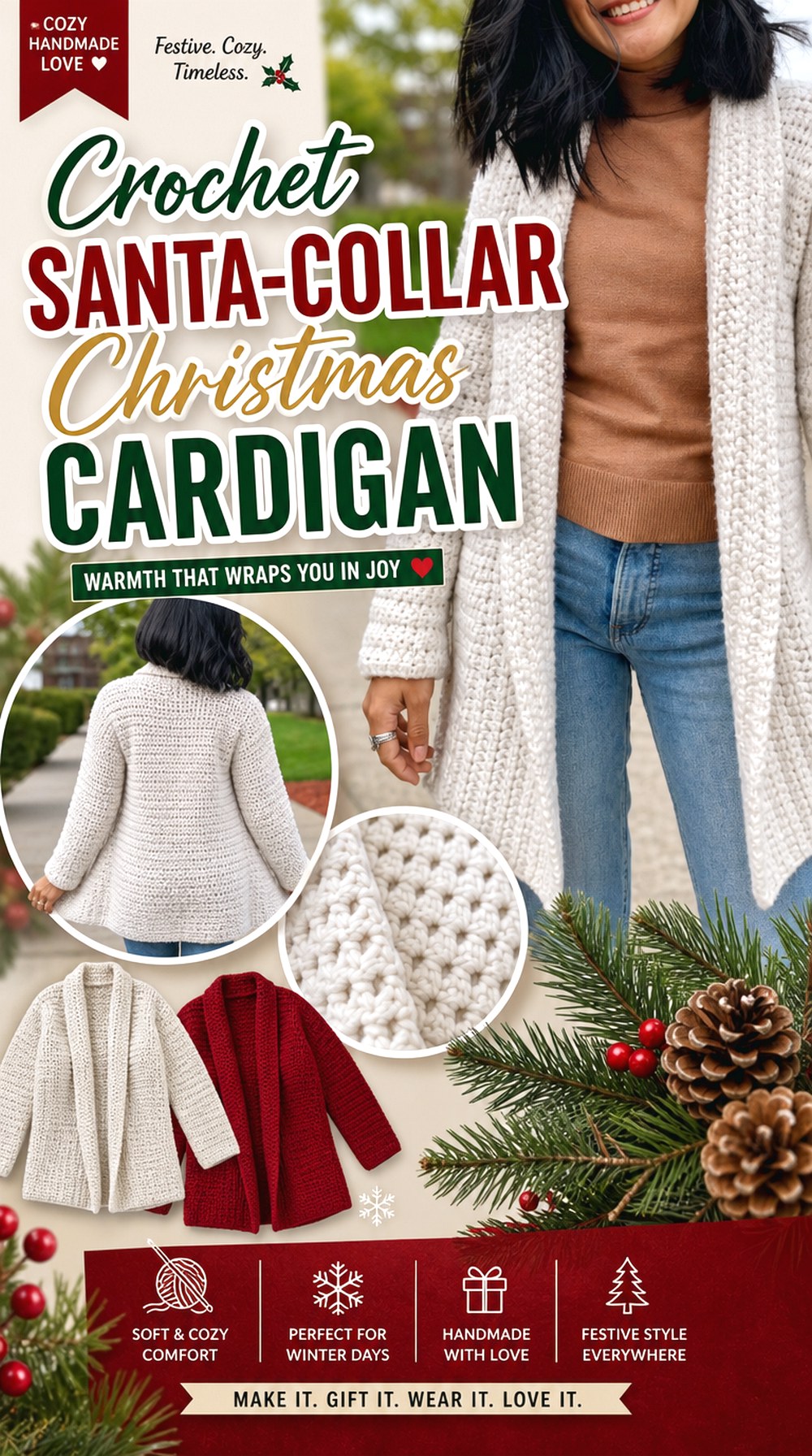 Crochet Santa Collar Christmas Cardigan