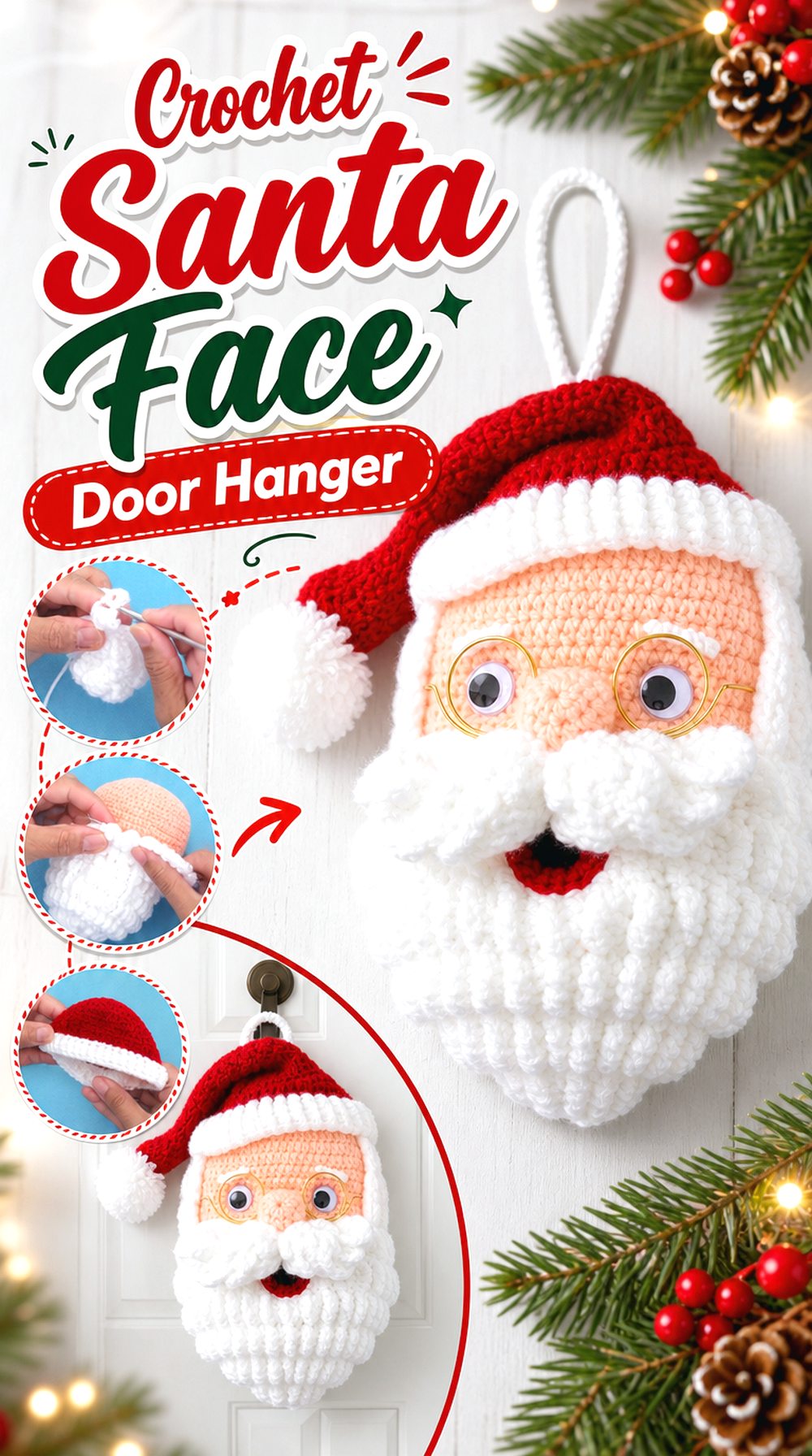 Crochet Santa Face Door Hanger