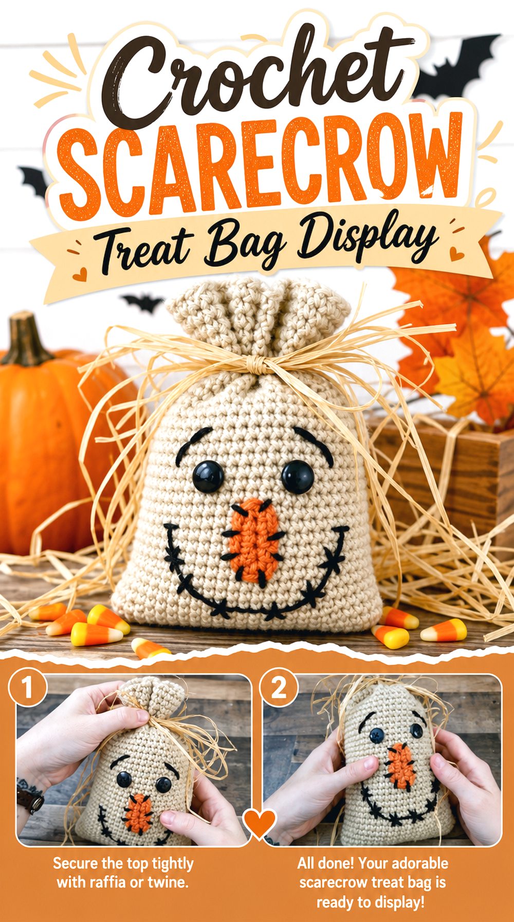 Crochet Scarecrow Treat Bag Display