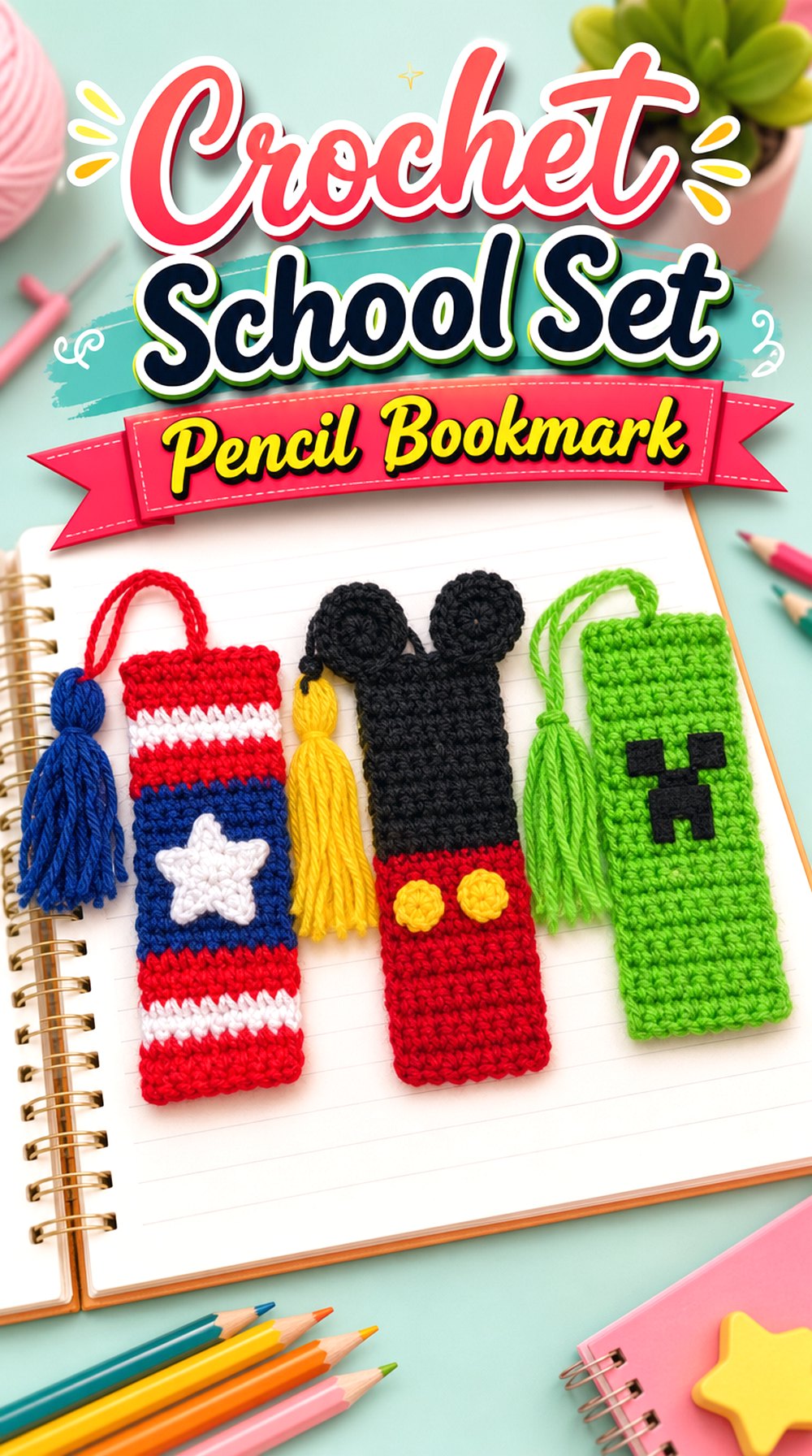 Crochet School Set Pencil Bookmark