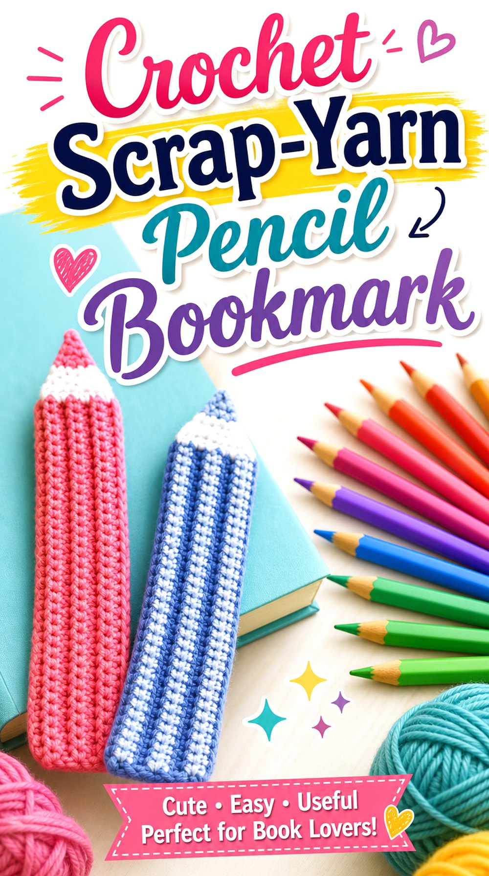 Crochet Scrap Yarn Pencil Bookmark