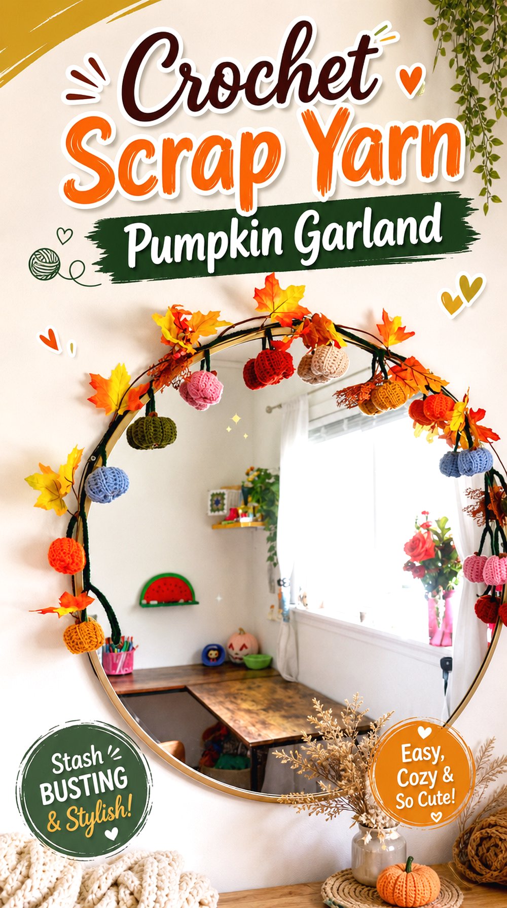 Crochet Scrap Yarn Pumpkin Garland