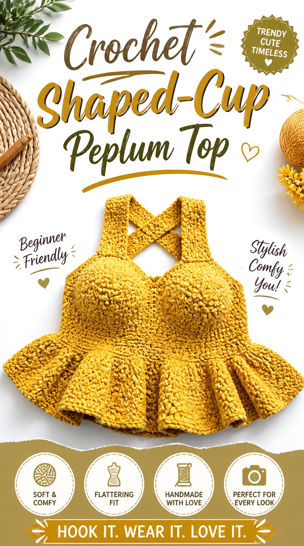 Crochet Shaped Cup Peplum Top