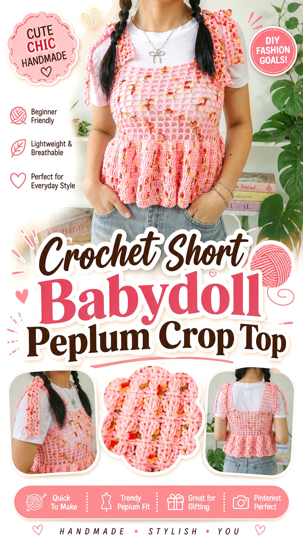 Crochet Short Babydoll Peplum Crop Top