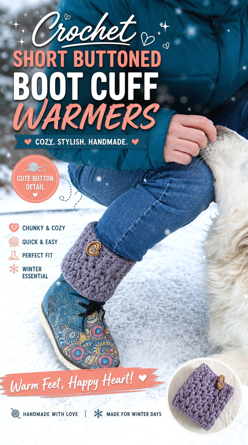 Crochet Short Buttoned Boot Cuff Warmers