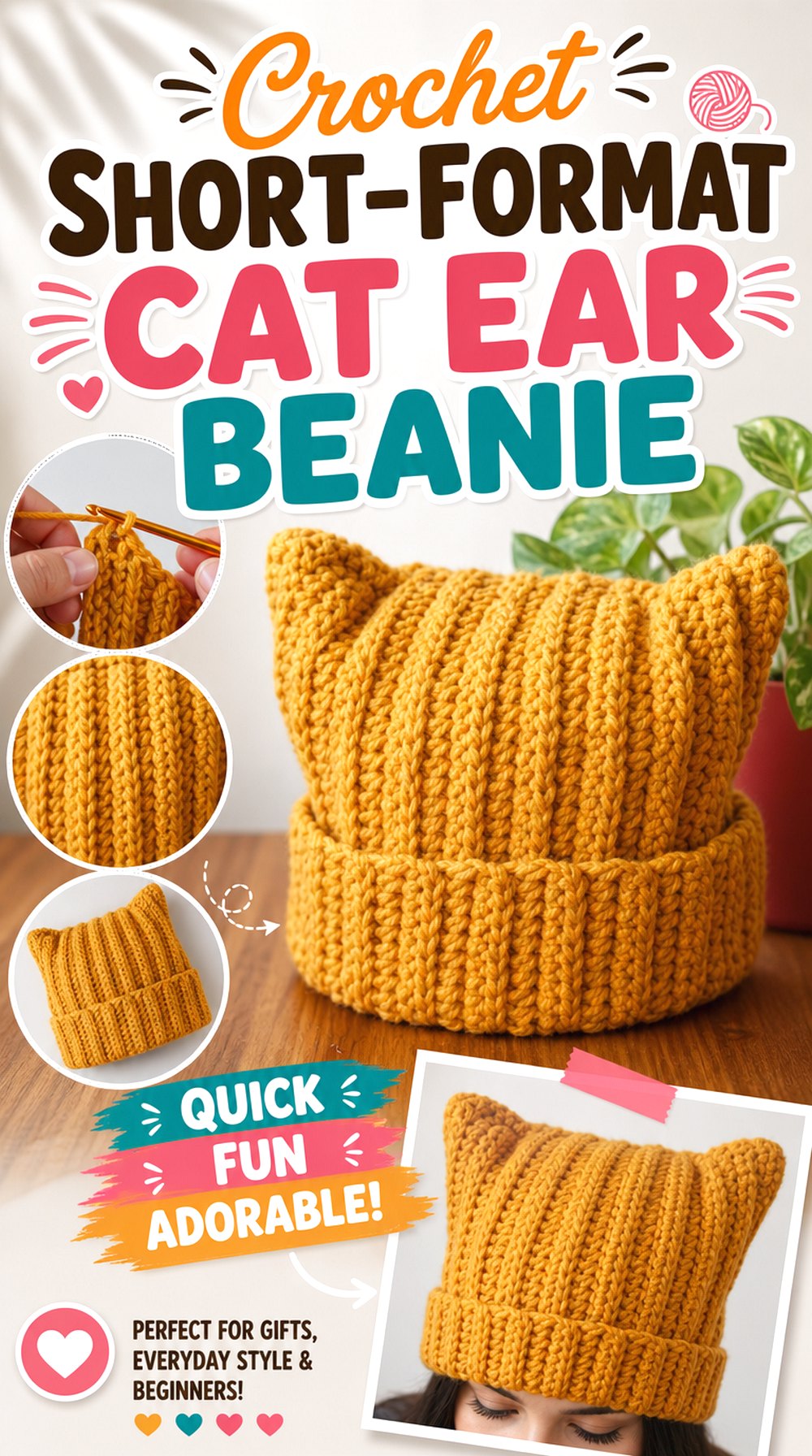 Crochet Short Format Cat Ear Beanie