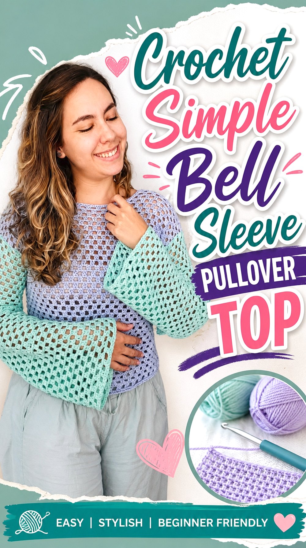 Crochet Simple Bell Sleeve Pullover Top