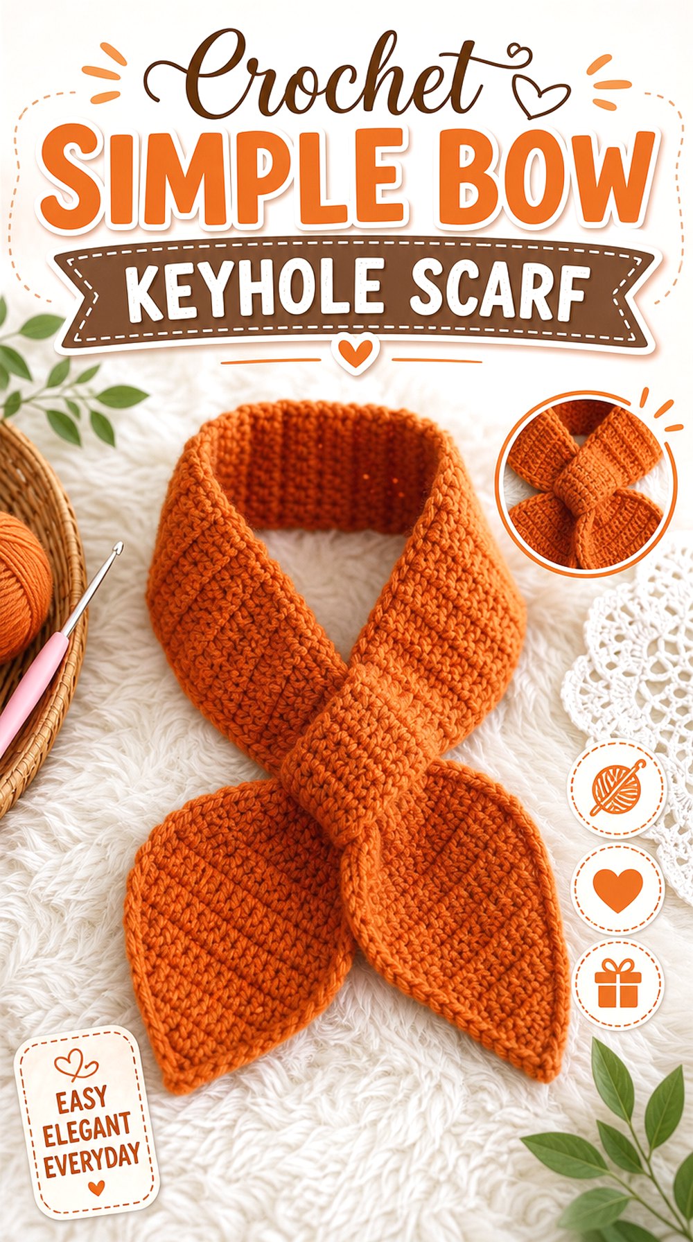 Crochet Simple Bow Keyhole Scarf