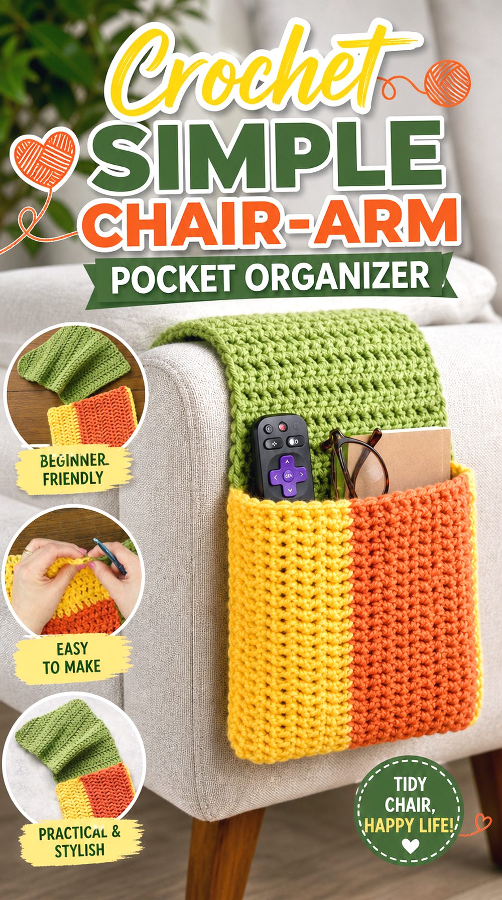 Crochet Simple Chair Arm Pocket Organizer