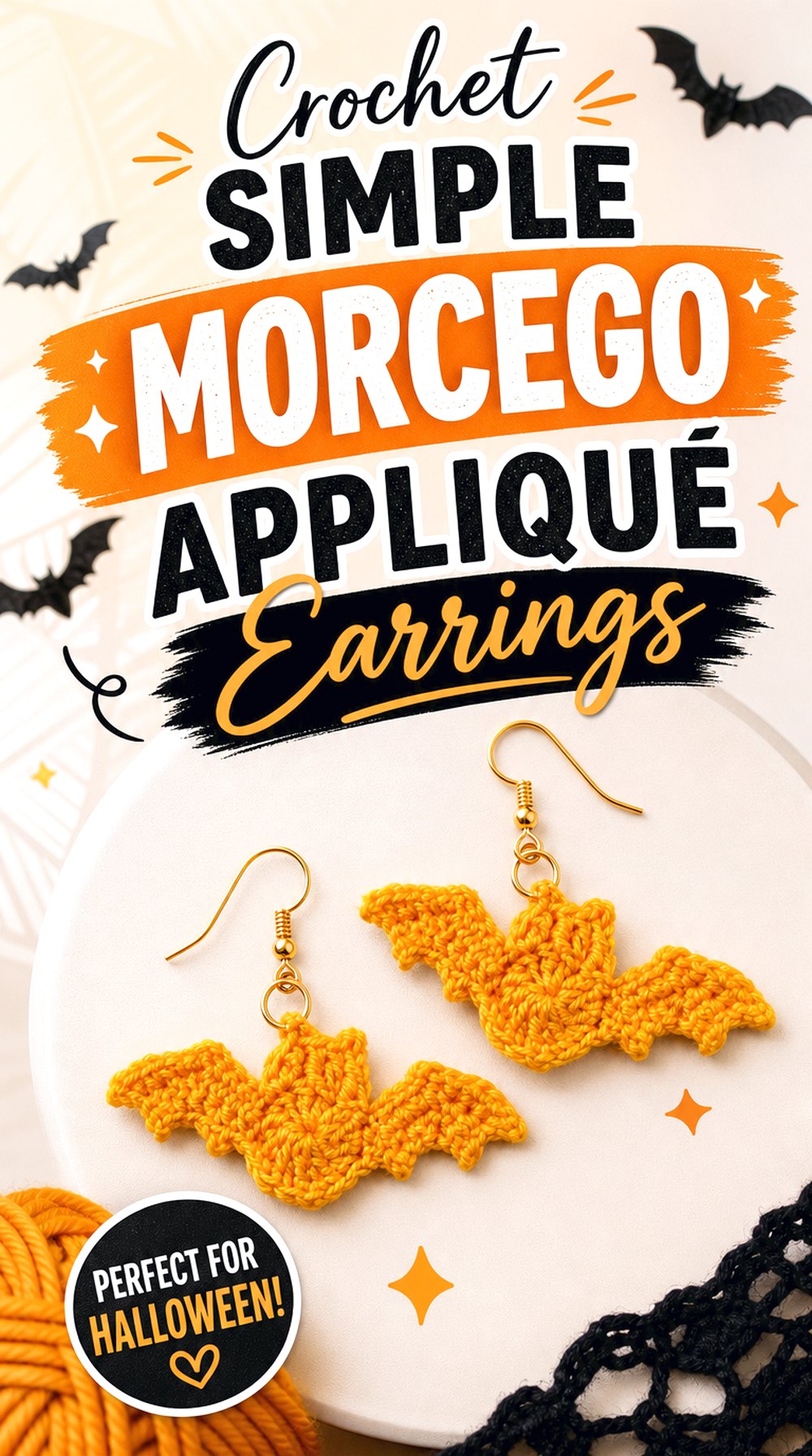 Crochet Simple Morcego Appliqué Earrings