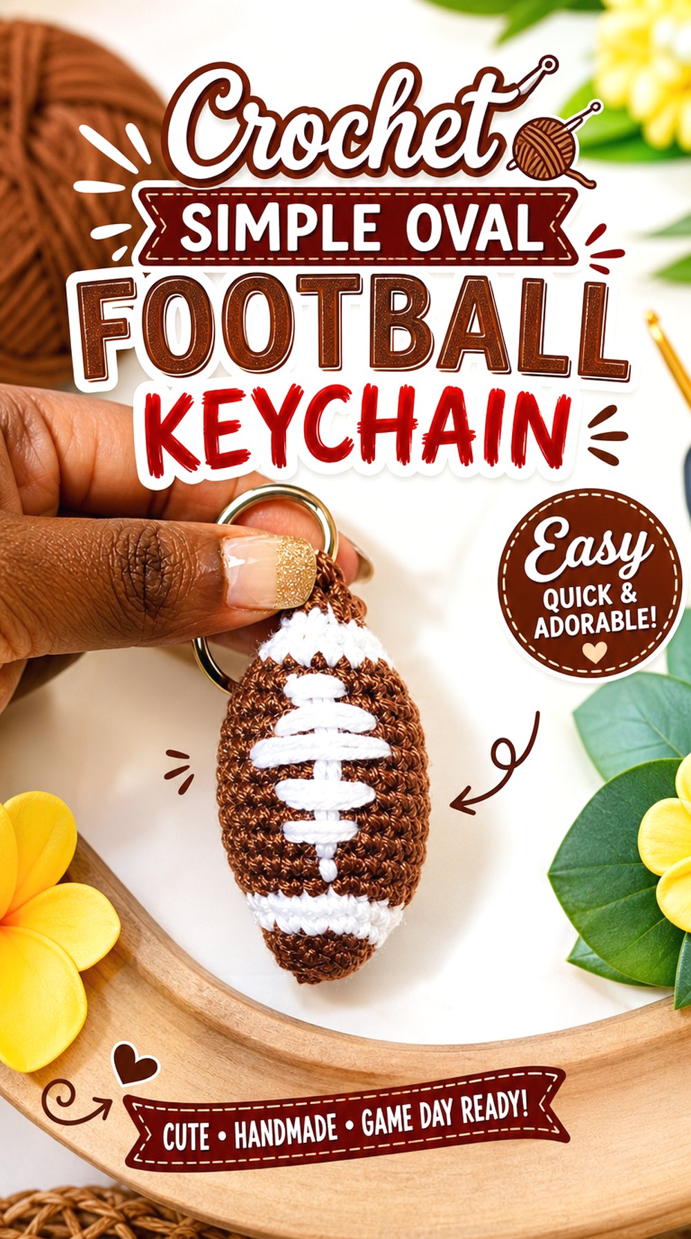 Crochet Simple Oval Football Keychain
